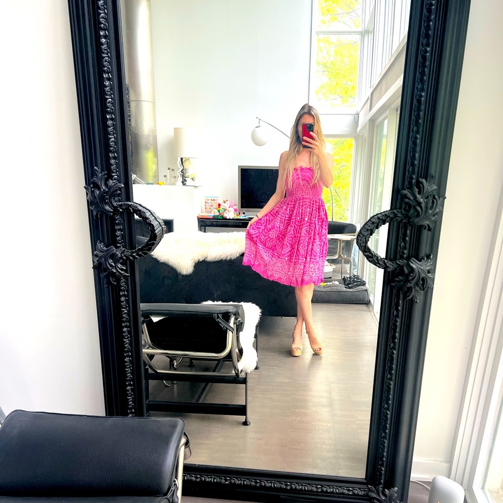 Blue Plate, fushia white, floral dot print dress, with a few sequin details.